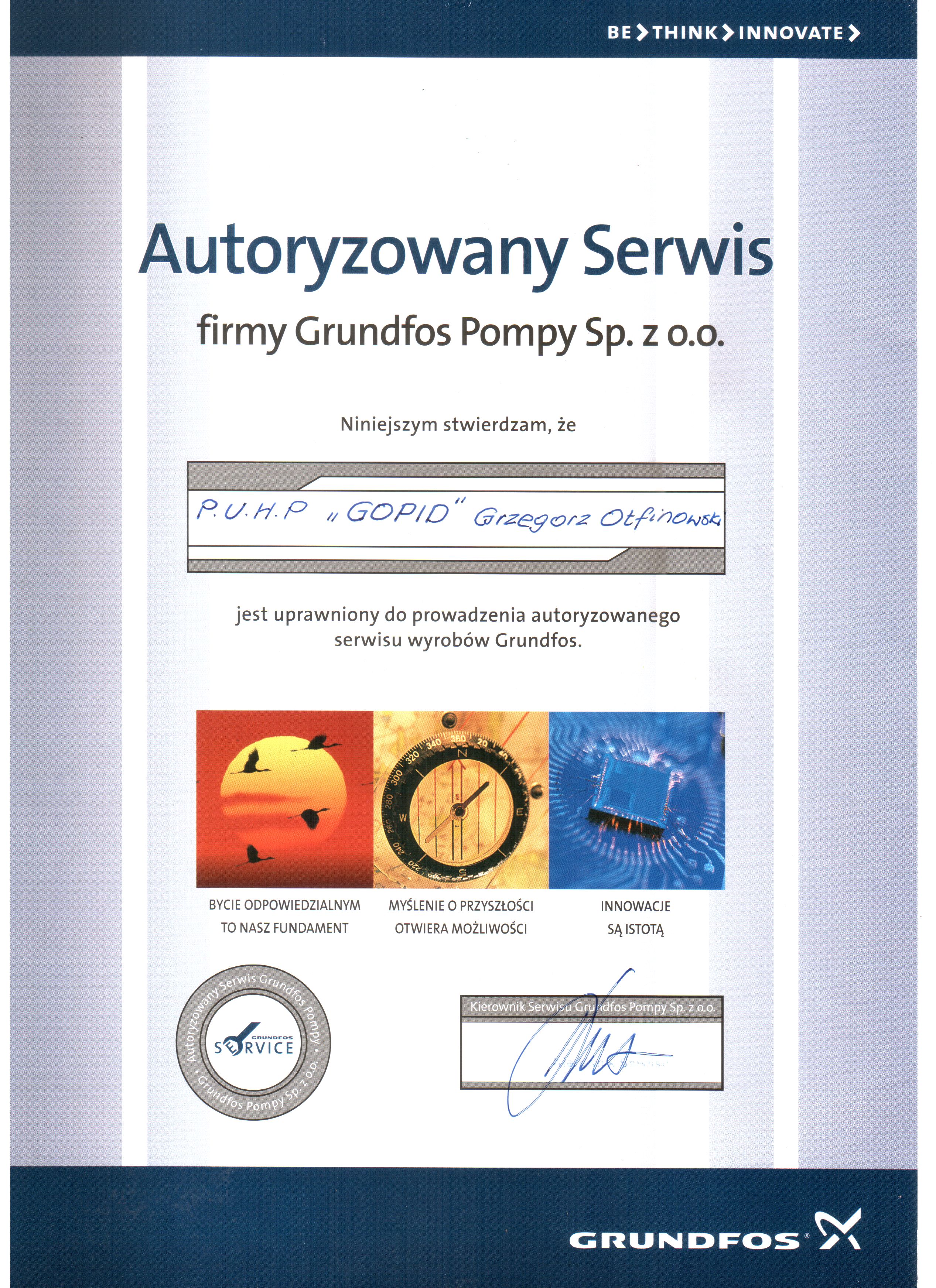 Certyfikat Grundfos